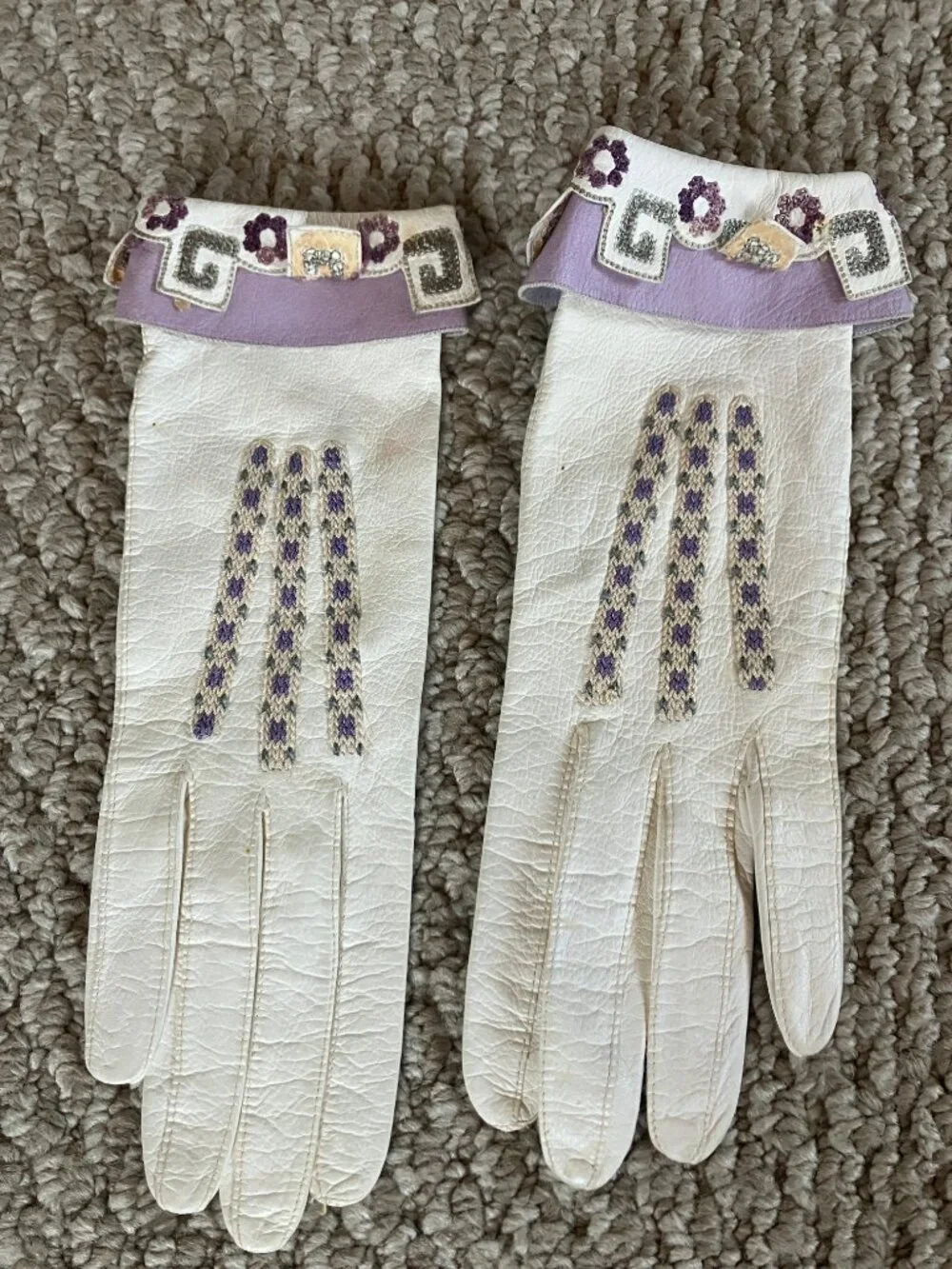 Vintage Rare Early 1900’s Alexandre Embriodered Kid Gloves Grand Prix Paris 6.5